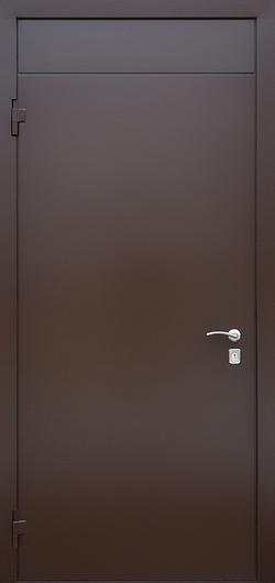 Металлическая дверь с верхней вставкой и порошковым покрытием коричневого цвета